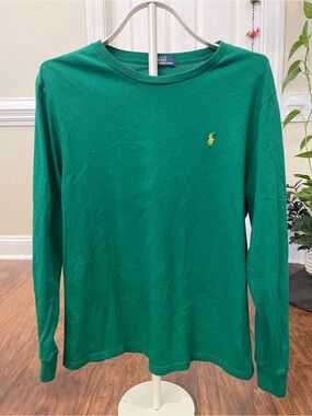 Polo Ralph Lauren Green Long Sleeve Tee Yellow Pony Logo No Size Tag